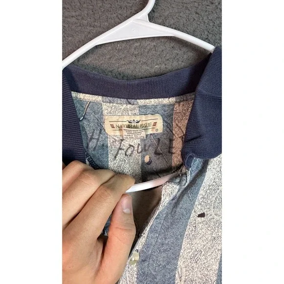 Vintage Natural Issue Shirt Mens XL Blue White Striped Paisley Polo 90s Cotton - Picture 3 of 9